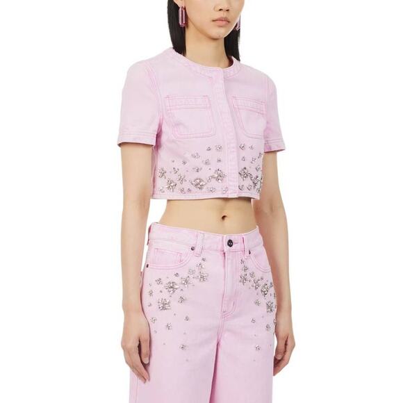 Self-Portrait Pink Embellished Crop Top - Picture 1 of 4